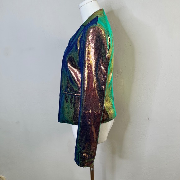 BLANKNYC Iridescent Sequin Blazer Size XS Blue Green Jacket Open Front Formal - Picture 4 of 12